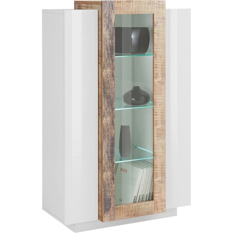 Vetrina moderna bianco lucido – acero.