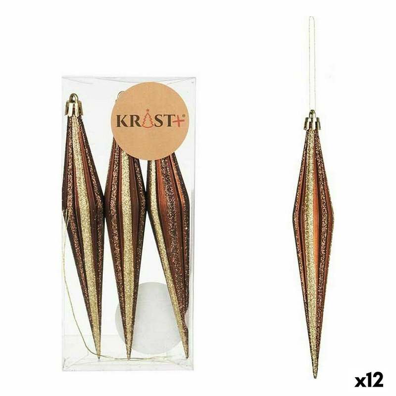 Set di Addobbi di Natale Affusolato Marrone PVC 8,5 x 3,5 x 19 cm (12 Unit)