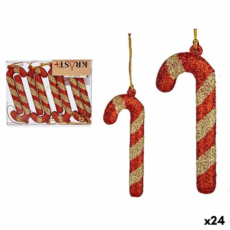 Set di Addobbi di Natale Bastone 8 Pezzi Rosso Dorato Plastica 6,5 x 1 cm (24 Unit)