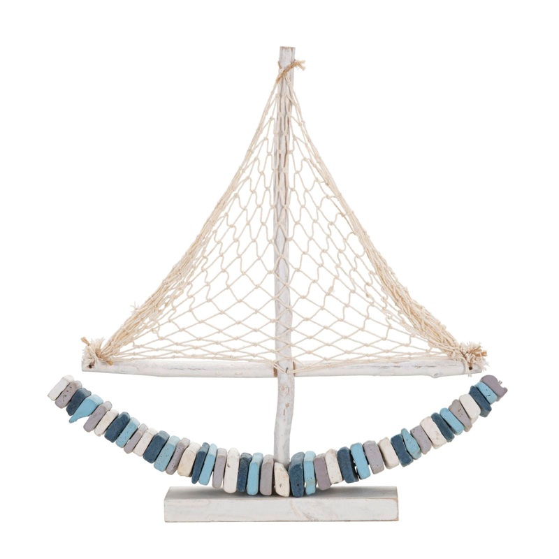 Scultura di Barca a Vela in Legno – 45x7x45 cm