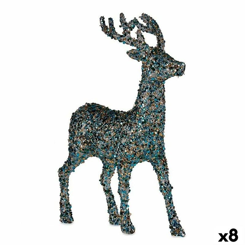 Statua Decorativa Renna di Natale Porporina Azzurro Dorato Plastica 15 x 45 x 30 cm (8 Unit)