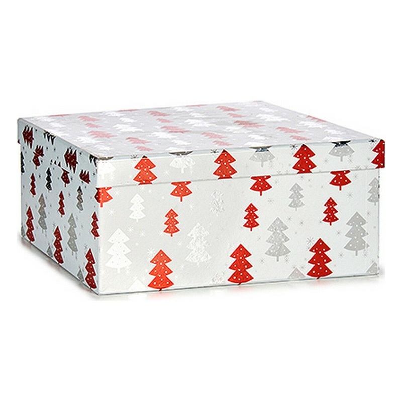 Set di Scatole Decorative Albero di Natale Natale Rosso Argentato Bianco Cartone