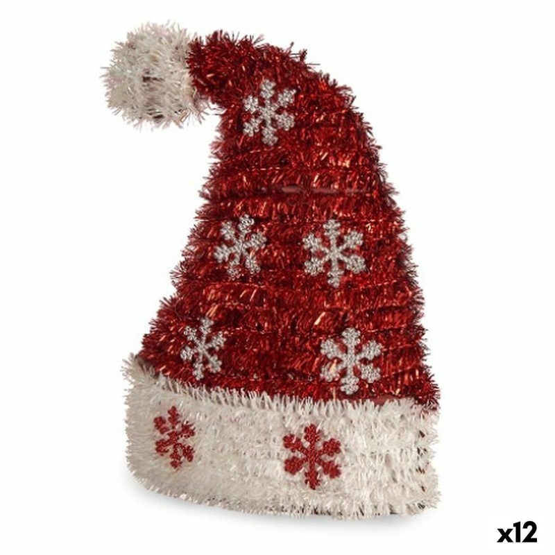 Statua Decorativa Cappello di Babbo Natale Tinsel Bianco Rosso polipropilene PET 17 x 23 x 9,5 cm (12 Unit)
