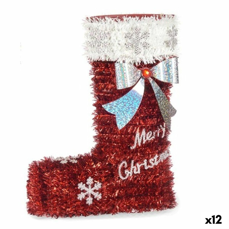 Statua Decorativa Calza di Natale Tinsel Bianco Rosso polipropilene PET 18 x 23 x 8 cm (12 Unit)