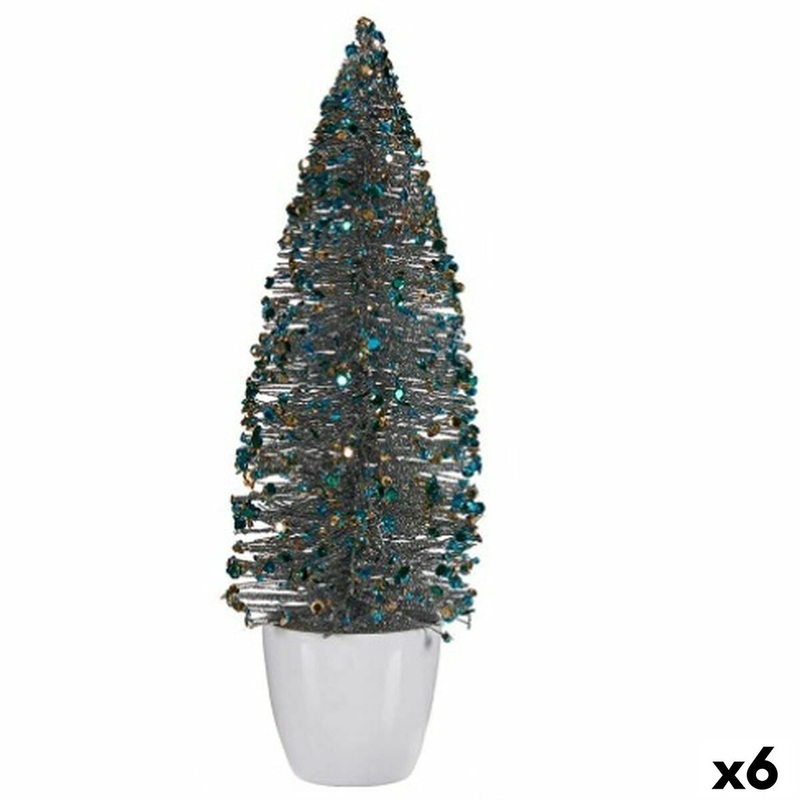 Statua Decorativa Albero di Natale Azzurro Dorato Plastica 10 x 33 x 10 cm (6 Unit)