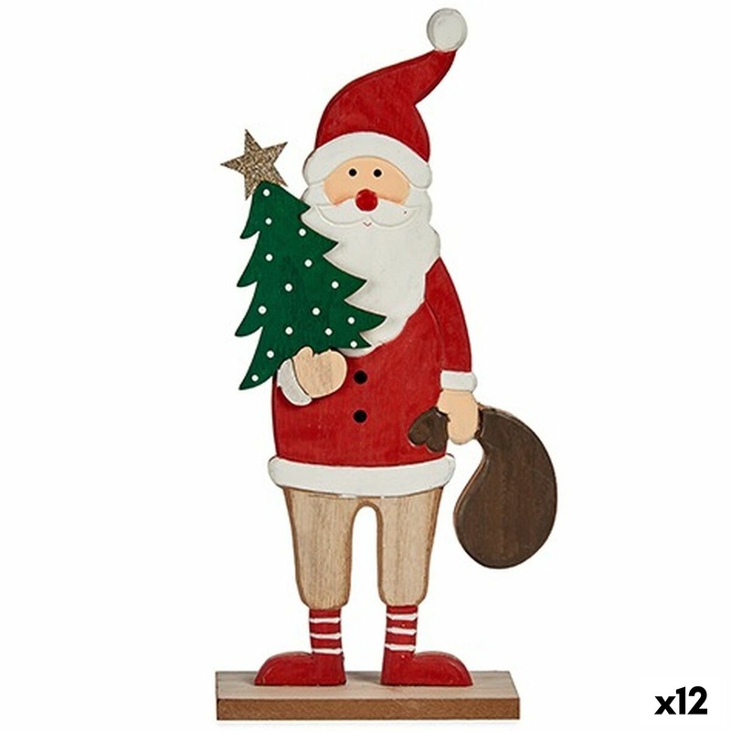 Statua Decorativa Babbo Natale Bianco Marrone Rosso Verde Legno 5 x 30 x 15 cm (12 Unit)