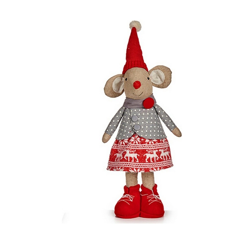 Statua Decorativa Mouse Natale 48 cm Bianco Rosso Grigio Crema TKH73387989356