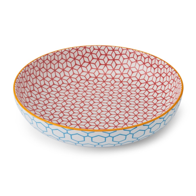 Mikasa Ceramic Bowl, Blue Geometric Pattern