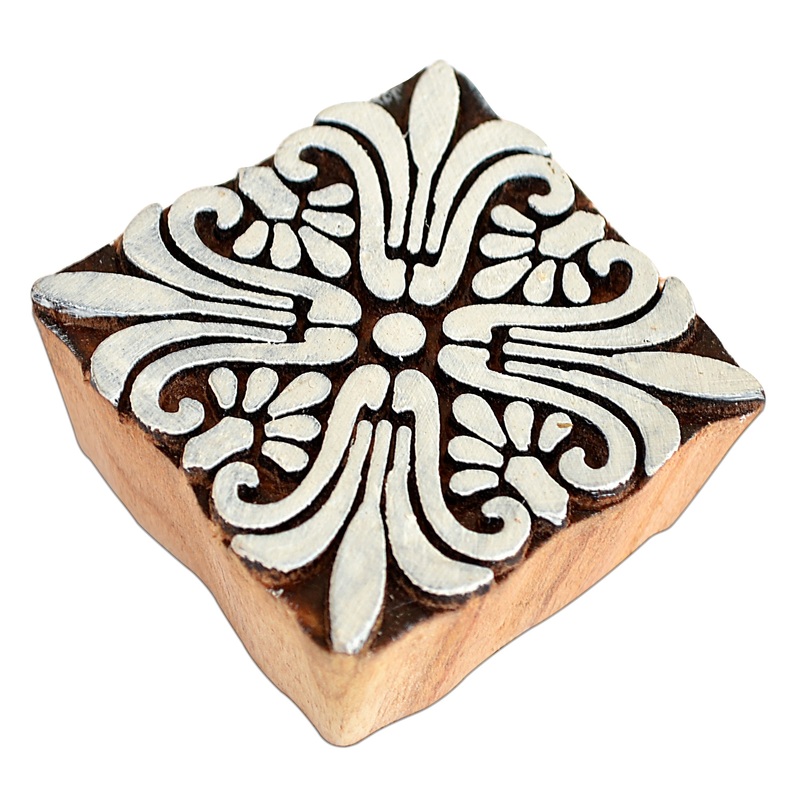 Hand Carved Wooden Printing Block Festive Flower 1pc