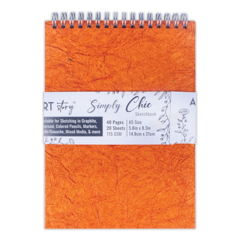 Simply Chic Spiral Bound Sketchbook with Leather Paper Cover | Copper | A5 – 115gsm – 40Pages – 1Book