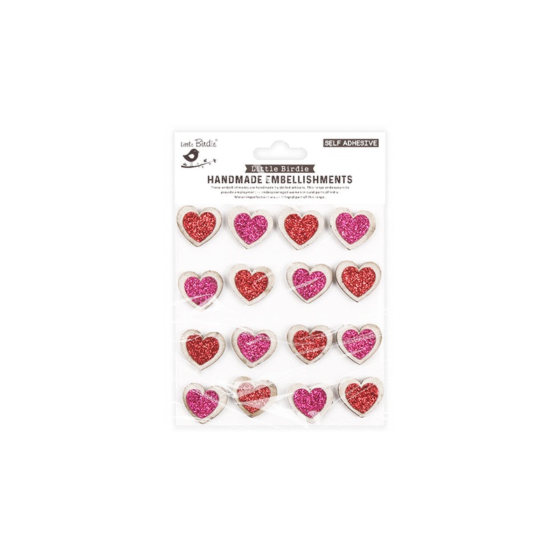 Chip Board Emblishment Shiny Hearts 16pc