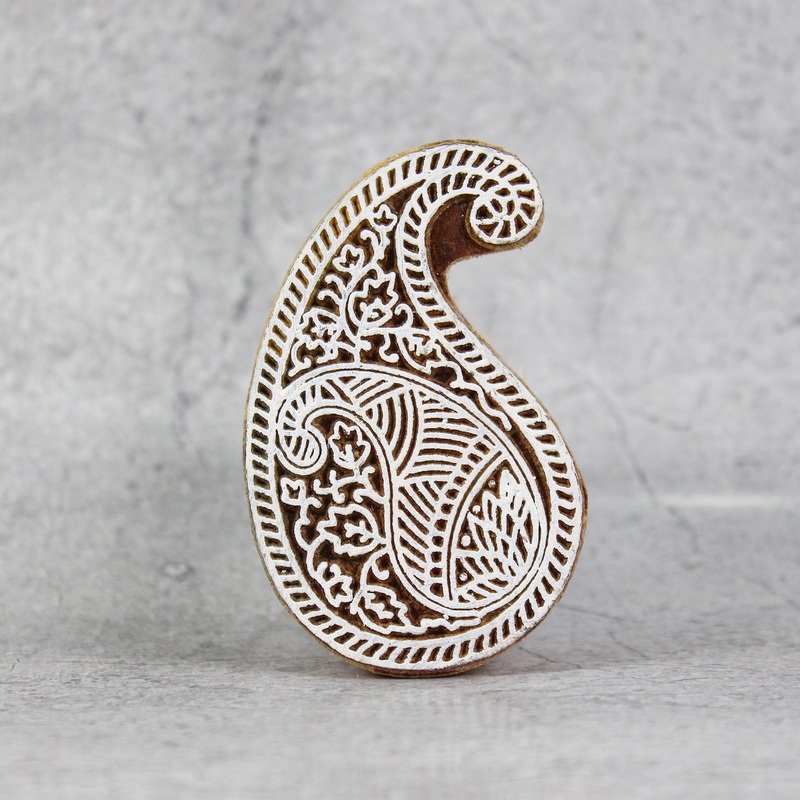 Hand Carved Wooden Printing Block Dual Paisley W 2inch X L 3inch 1pc