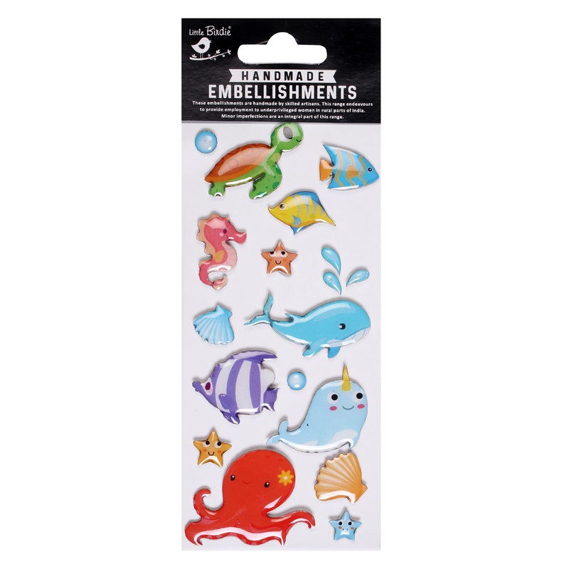Handmade Resin Stickers – Sea Life, 18pc, 1 Sheet