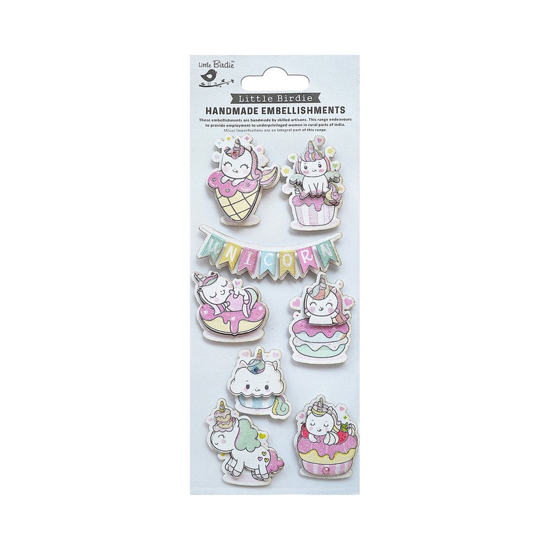 Handmade Stickers 3D Glitter Unicorn Treat 8pc
