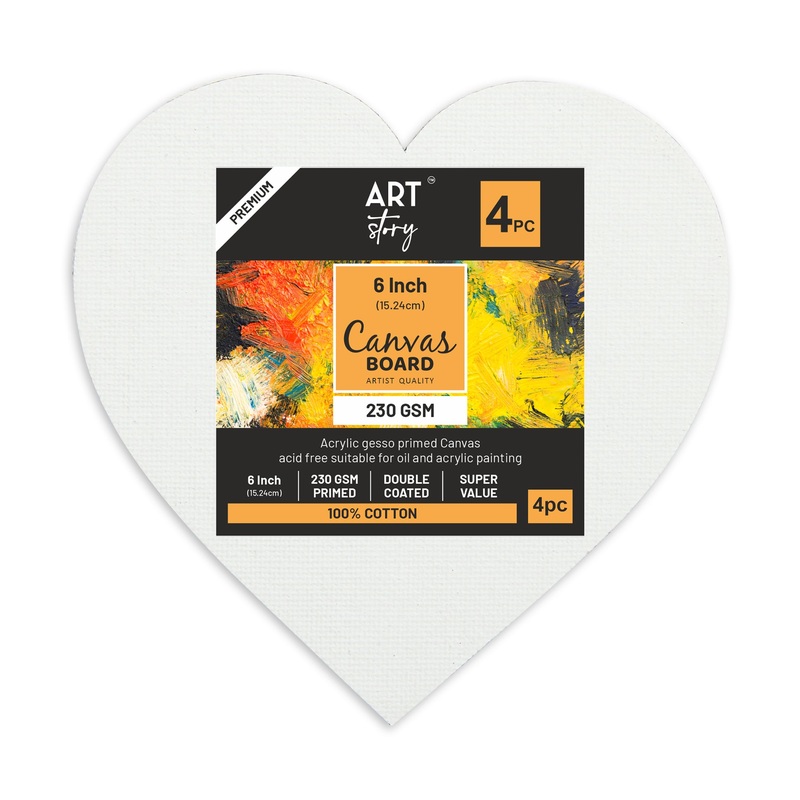 Canvas Board Heart 6 X 6Inch 230Gsm 2Mm Thick 4Pc Shrink Lb