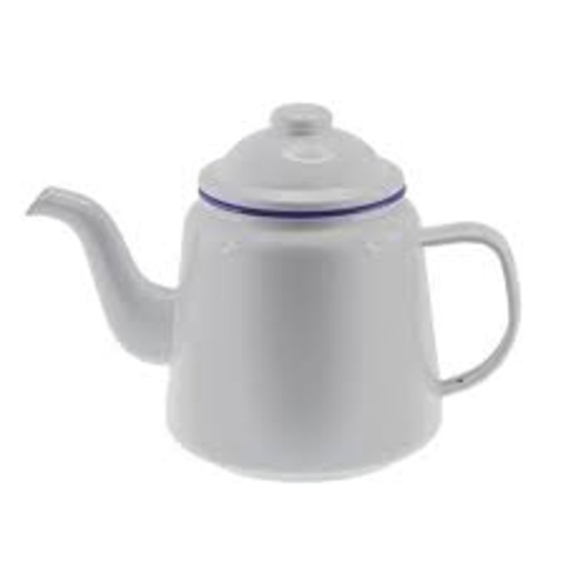 Enamel Teapot – White with Blue Rim