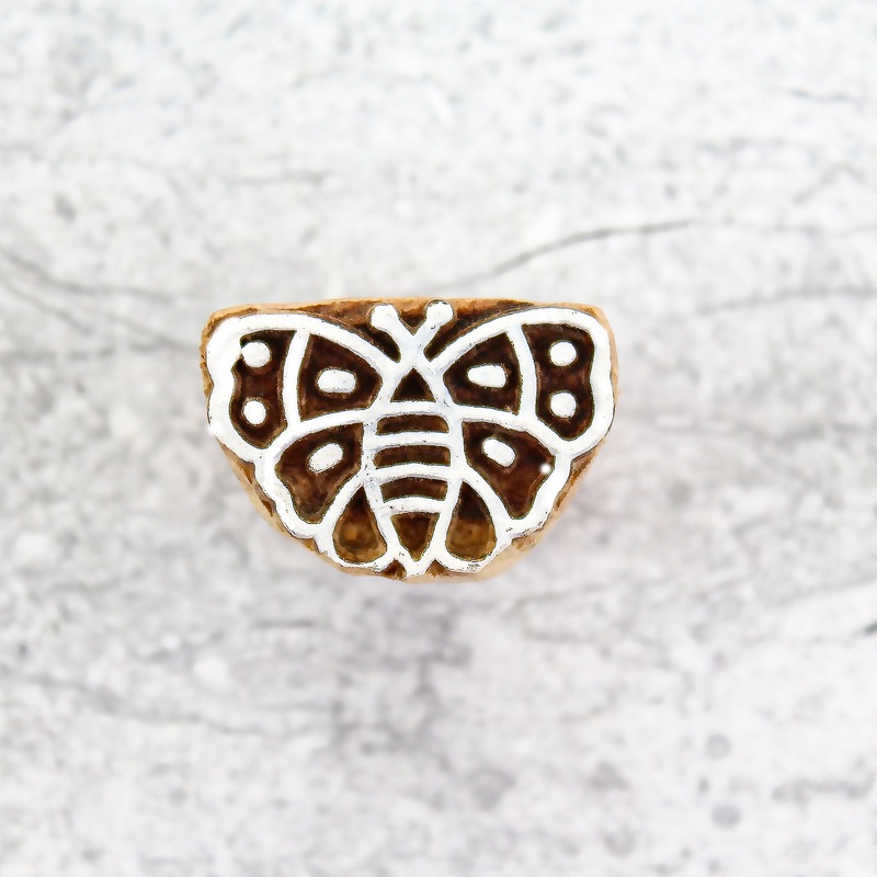 Hand Carved Wooden Printing Block Cute Butterfly W 1inch X L 1inch 1pc