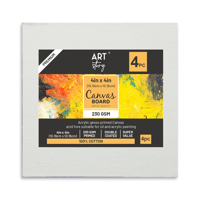 Canvas Board Square 4 X 4Inch 230Gsm 2Mm Thick 4Pc Shrink Lb