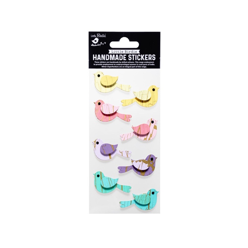 Handmade 3D Glitter Stickers – Crackled Bird, 8pc, 1 Sheet
