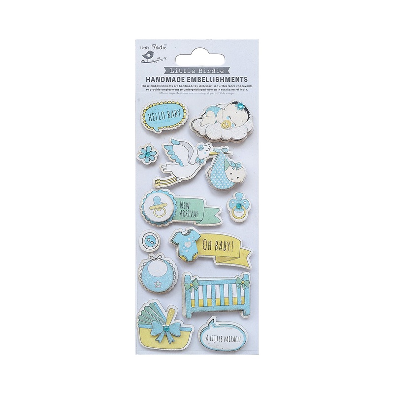 Handmade Stickers Baby New Arrival Blue 12pc