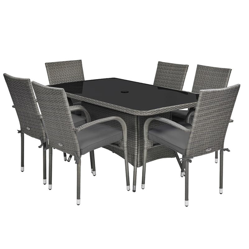Malaga 6 Seater Dining Set + Cushion 150cm MAL150STK-WS