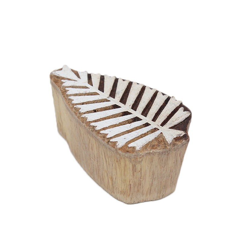 Hand Carved Wooden Printing Block Fern Leaf 1pc