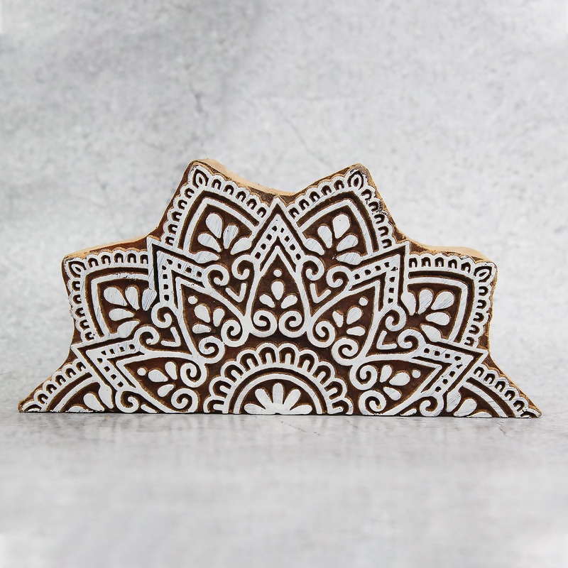 Hand Carved Wooden Printing Block Rising Sun Mandala W 2.25inch X L 5.5inch 1pc