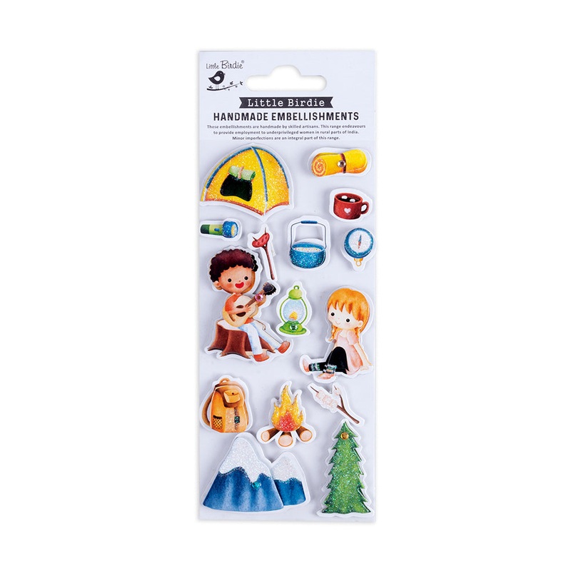 Handmade Stickers Camping fun 15pc