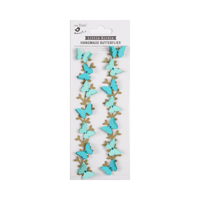 Handmade Stickers Jewel Butterfly Vine Off-Blue 2pc