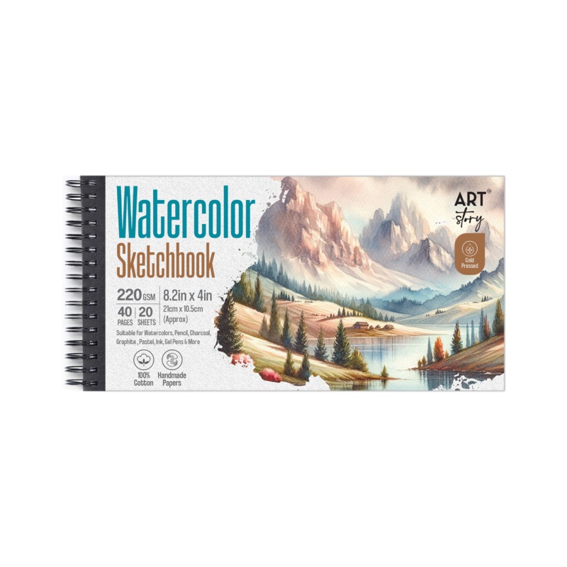Watercolour Sketchbook With cold Pressed Artist Paper | Wire-O | 8.2 X4Inch – 220gsm – 40pages 1 Book