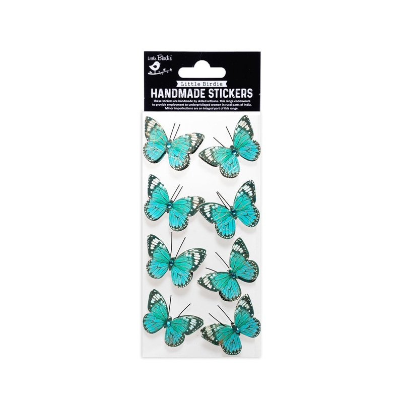 Handmade Stickers Tropical Butterfly Aqua Blue 8pc