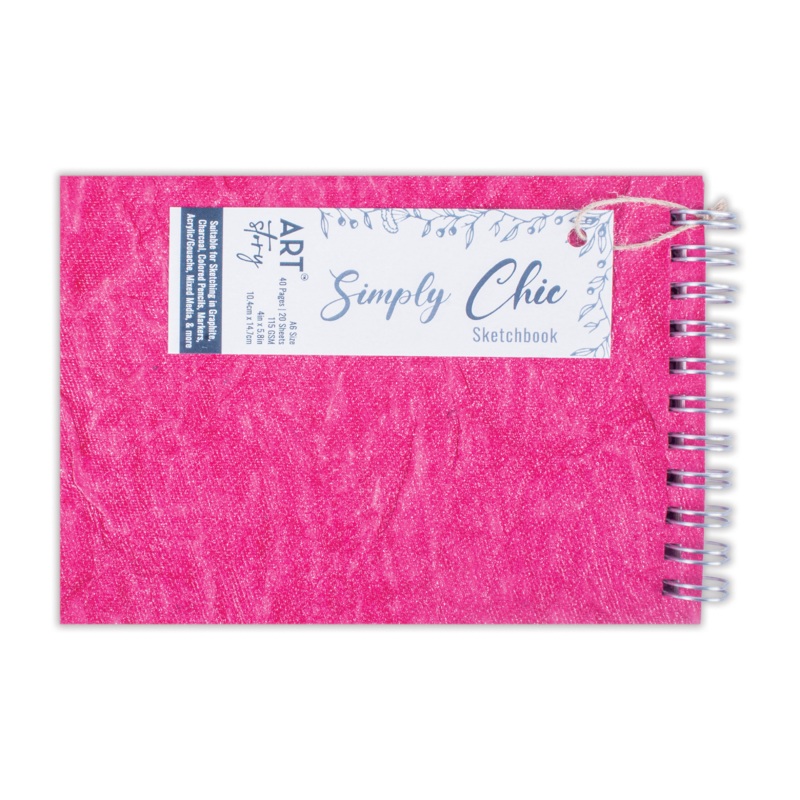 Simply Chic Spiral Bound Sketchbook with Leather Paper Cover | Fuchsia Pink | A6- 115gsm – 40Pages – 1Book