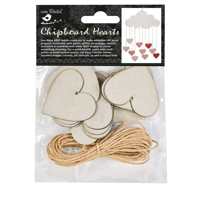 Chipboard Hearts With Jute Twine 1.5 X 1.5 inch 15pc