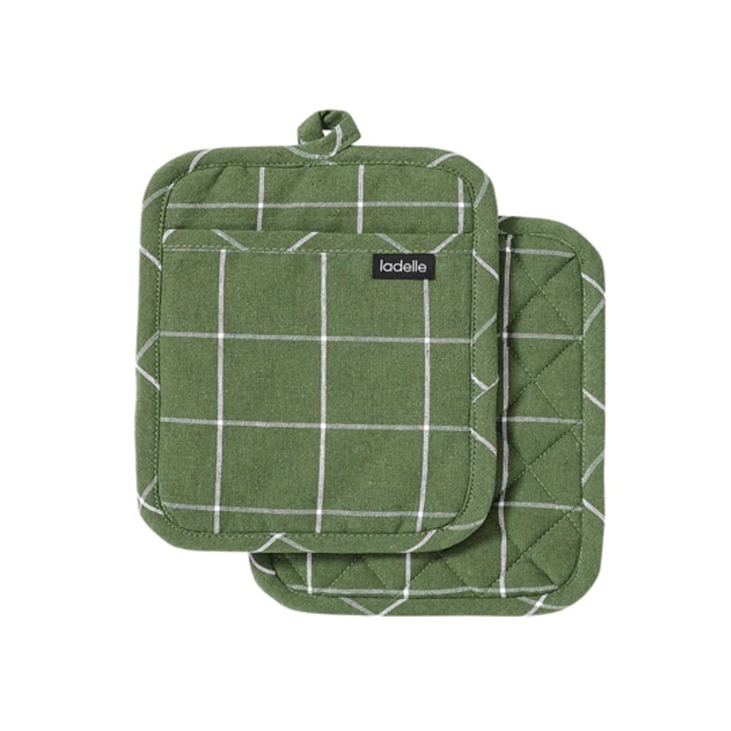 Ladelle Eco Check Pot Holder – Set of 2, Green