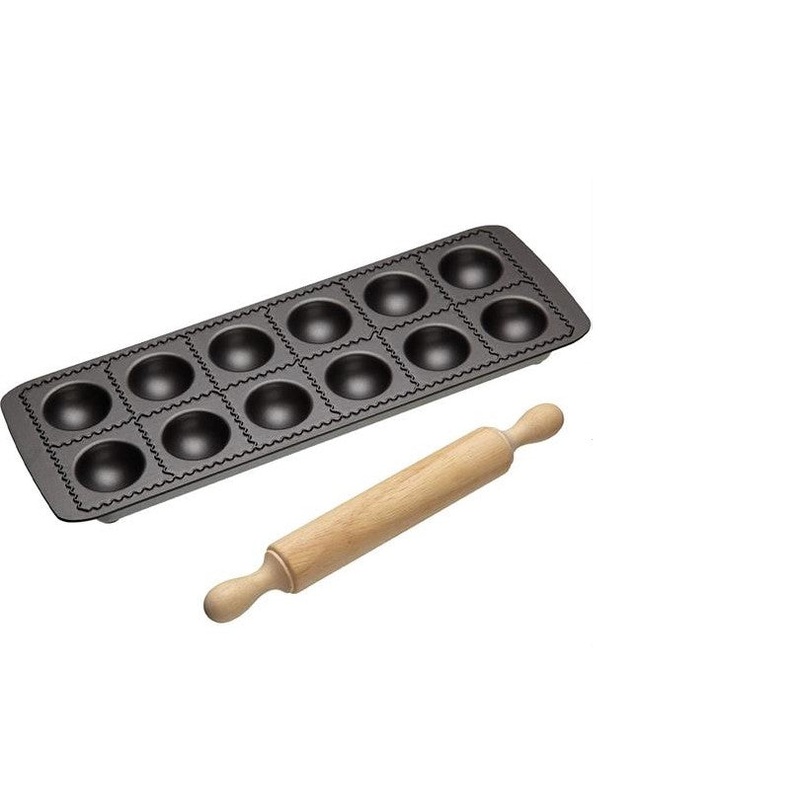 World of Flavours Italian Non-Stick Ravioli Mould Tray with Rolling Pin
