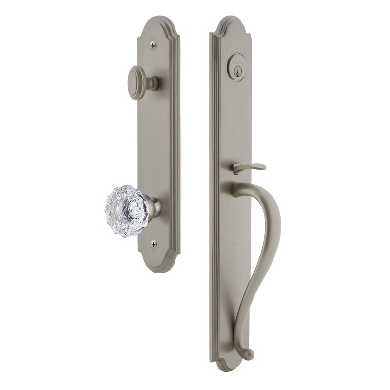 Arc One-Piece Handleset with S Grip and Fontainebleau Knob in Satin Nickel