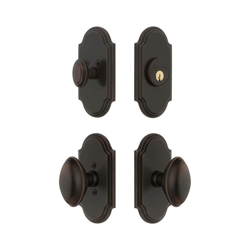 Arc Short Plate Entry Set with Eden Prairie Knob in Timeless Bronze