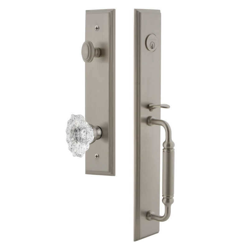 Carr One-Piece Handleset with C Grip and Biarritz Knob in Satin Nickel