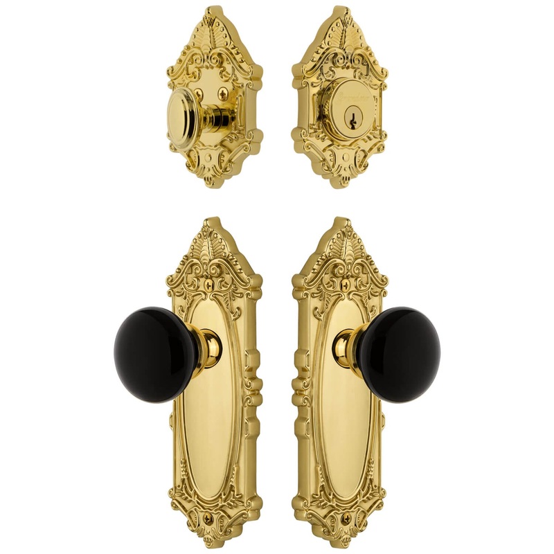 Grande Victorian Long Plate Entry Set with Coventry Knob in Lifetime Brass