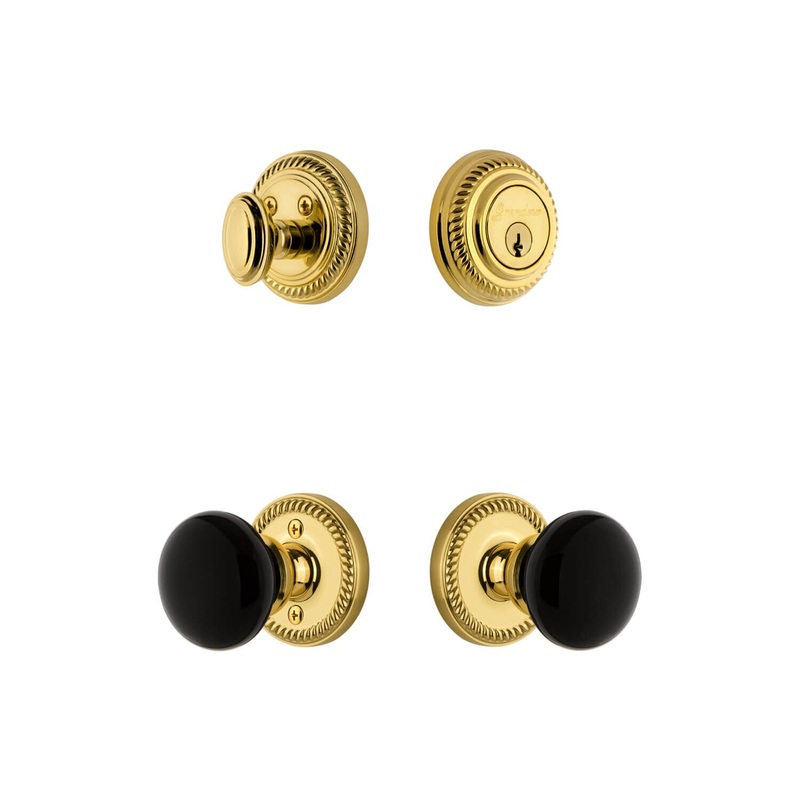 Newport Rosette Entry Set with Coventry Knob in Lifetime Brass