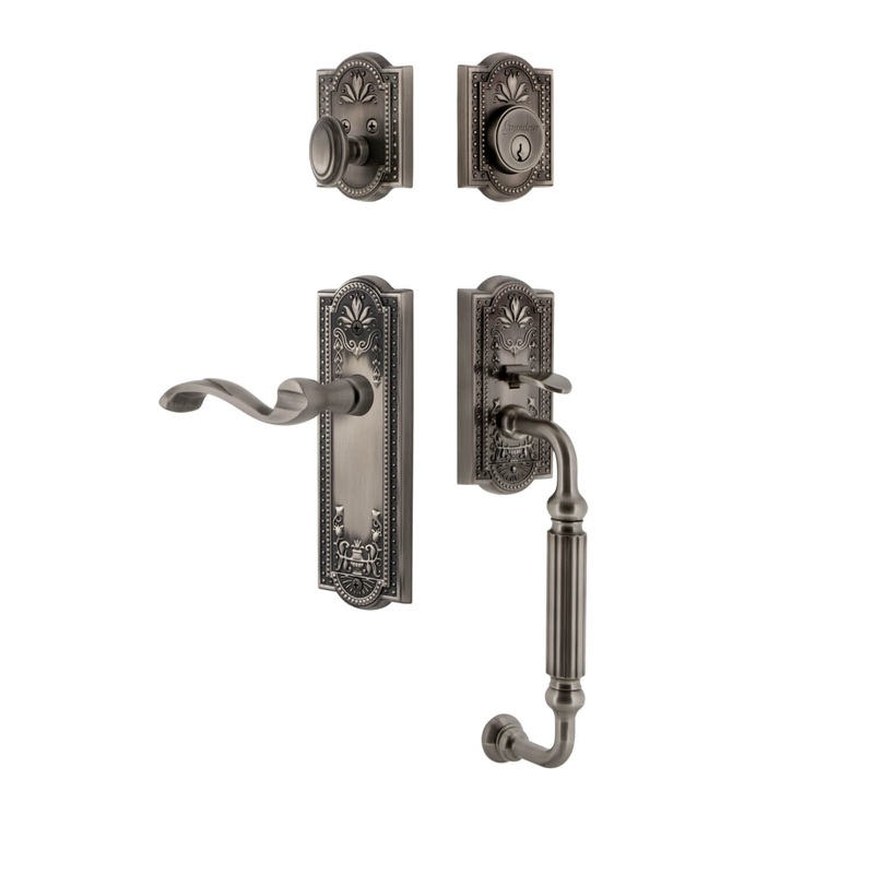 Parthenon Plate F Grip Entry Set Portofino Lever in Antique Pewter