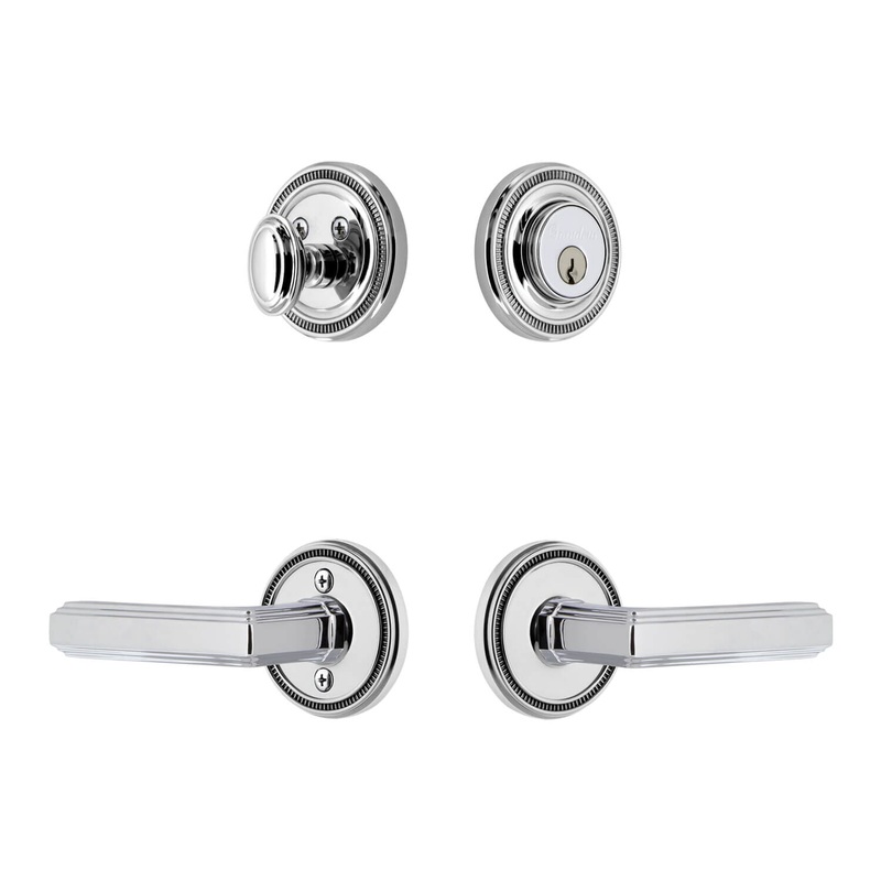 Soleil Rosette Entry Set with Carre Lever in Bright Chrome
