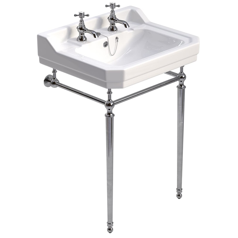 WESTBURY 61cm 2 Tap Hole Wash Basin & Washstand Chrome