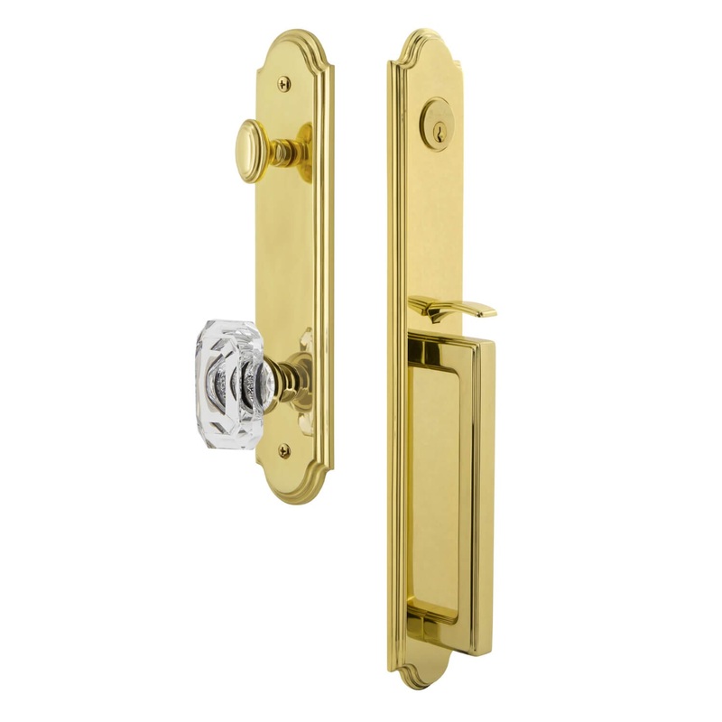 Arc One-Piece Handleset with D Grip and Baguette Clear Crystal Knob in Lifetime Brass