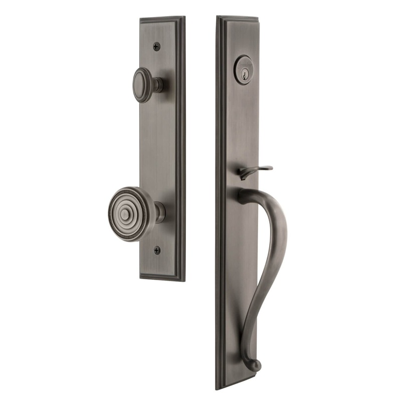 Carr One-Piece Handleset with S Grip and Soleil Knob in Antique Pewter