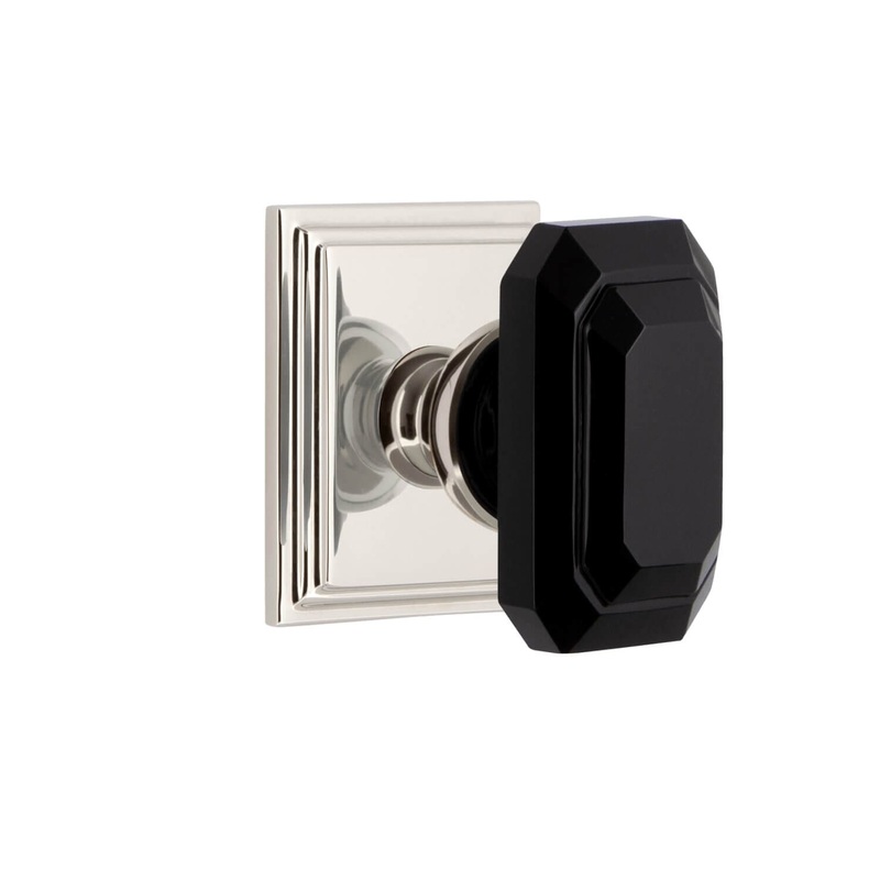 Carr Square Rosette with Baguette Black Crystal Knob in Polished Nickel