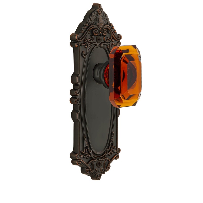 Grande Victorian Long Plate with Baguette Amber Crystal Knob in Timeless Bronze