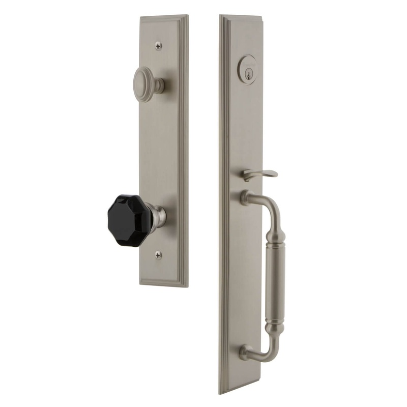Grandeur Carr One-Piece Handleset with C Grip and Lyon Knob in Satin Nickel