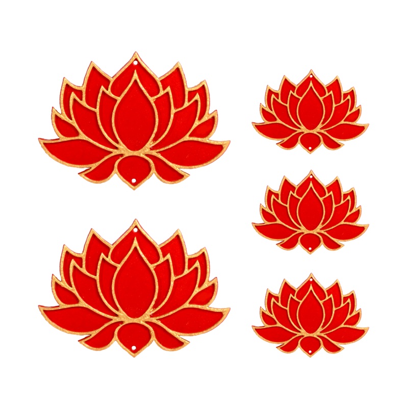 Lotus Hanging Decor Red & Gold – 2pc (4 X 3inch 2mm & 5 X 3.5inch 2mm)