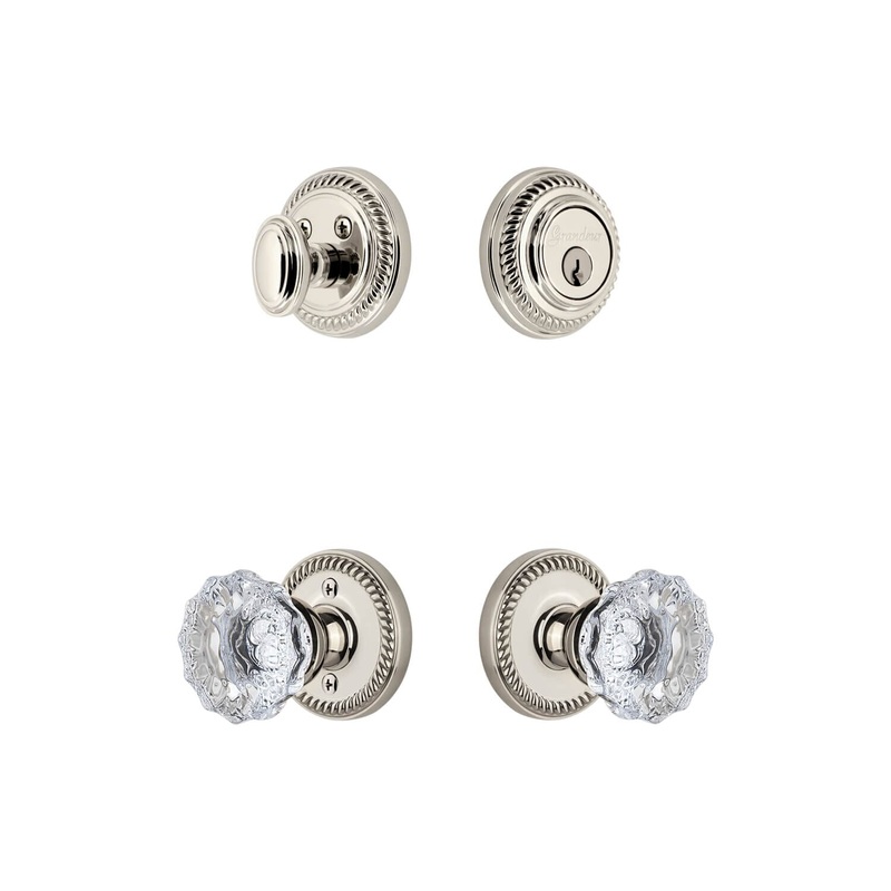 Newport Rosette Entry Set with Fontainebleau Crystal Knob in Polished Nickel